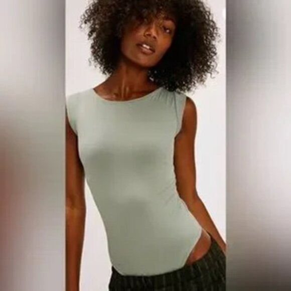 Everlane Mint Green Ballet V-neck Cap Sleeve Bodysuit Size M - Picture 1 of 8